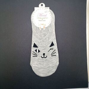 Gray Kitty Cat No Show Socks